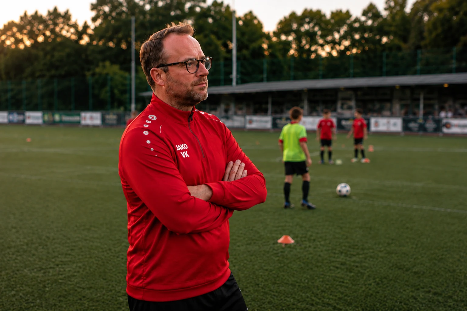 Vincent Kunis als voetbalcoach tijdens een coachingsmoment